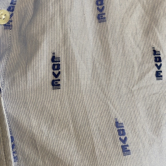 The Shirt by Rochelle Behrens White Button Down Top Blue Love Print Preppy Small - Picture 4 of 7